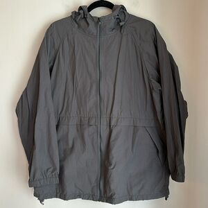 Eileen Fisher Women’s lightweight hooded packable gray charcoal jacket large!